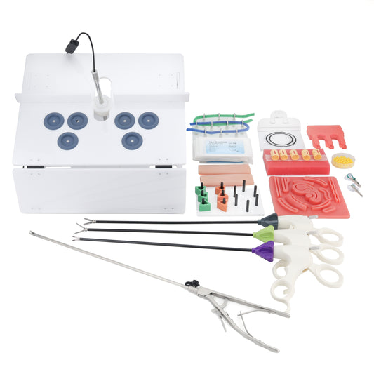 Full Set Laparoscopic Trainer Simulator Training Box with HD Camera and 8 Training Modules and 4 Training Kits for Students and Resident.